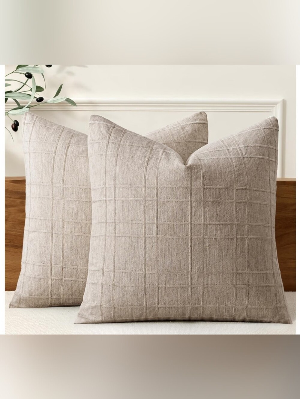 Set Of 2 Textured Linen Throw Pillow Sham Covers 24x24